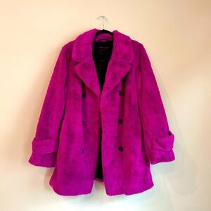 Betsey Johnson Pink Double-Breasted Women's Faux Fur Coat